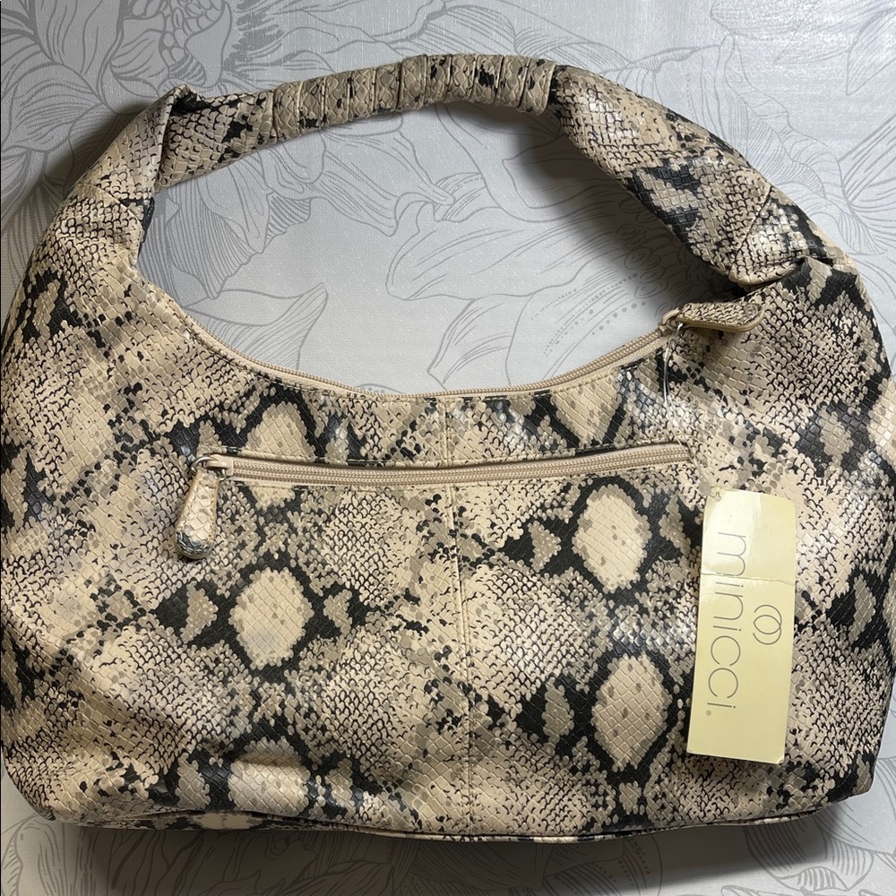 Minicci Black and Cream Snake Pattern Hobo Bag